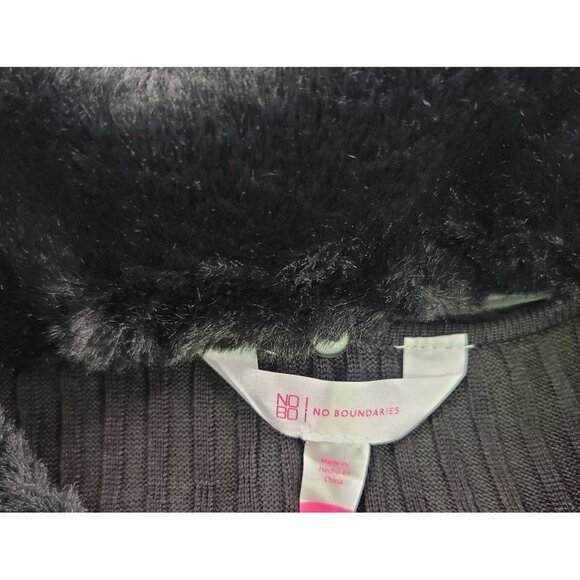 No Boundaries Womens Ribbed Cardigan W/ Faux Fur Removable Collar Small (3-5) - Picture 2 of 5